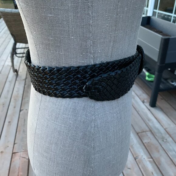 Vintage 80s 90s Black Braided Faux Leather Wide Statement Boho Chic Cinch Belt - Picture 5 of 10